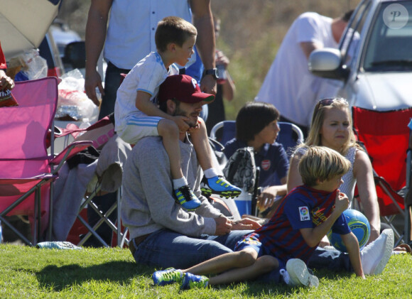 David Beckham et ses enfants Romeo et Cruz le 9 octobre 2011 à Los Angeles