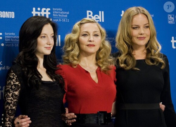 Andrea Riseborough, Madonna et Abbie Cornish à Toronto pour présenter W.E. le 12 septembre 2011.