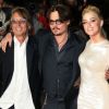 Bruce Robinson, Johnny Depp et Amber Heard pour présenter Rhum Express à Londres, le 3 novembre 2011.