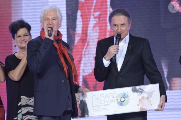 Gérard Lenorman et Michel Drucker lors de l'enregistrement de l'émission Vivement Dimanche qui sera diffusée le 13 novembre 2011. Invité spécial : Gérard Lenorman.