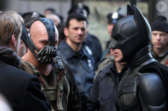 Tom Hardy et Christian Bale tournent The Dark Knight Rise,s le 6 novembre 2011 à New York.