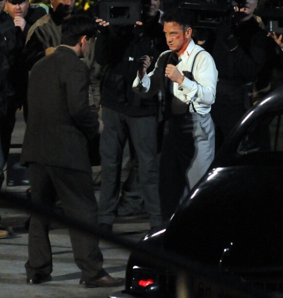 Sean Penn tourne The Gangster Squad, à Los Angeles, le 17 novembre 2011