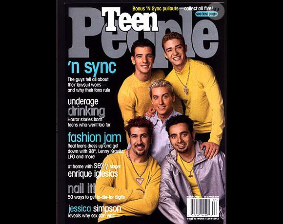 Mars 2000 : Justin Timberlake (debout à droite) et son groupe 'N Sync font la couverture de Teen People.