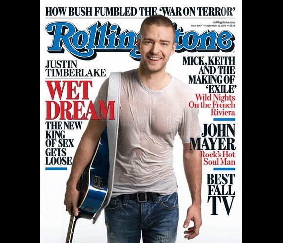 Guitare et t-shirt mouillé : il suffit de pas grand chose à Justin Timberlake pour briller. Septembre 2006.
