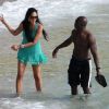 Djimon Hounsou, sa compagne Kimora Lee Simmons et leur fils Kenzo sur la plage de St Barth le 23 décembre 2011