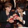 Corinne Touzet et Inès de la Fressange lors du gala mécénat chirurgie cardiaque au grand Hôtel à Paris, le 9 janvier 2012