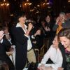 Inès de la Fressange au micro lors du gala mécénat chirurgie cardiaque au grand Hôtel à Paris, le 9 janvier 2012