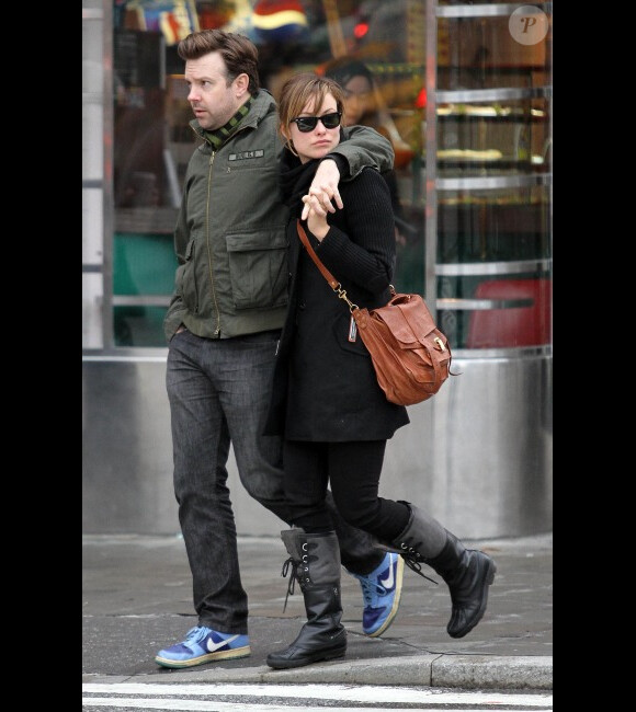 Olivia Wilde et Jason Sudeikis dans les rues de New York, le 13 janvier 2012.