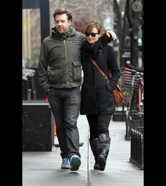 Olivia Wilde et Jason Sudeikis, à New York, le 13 janvier 2012.