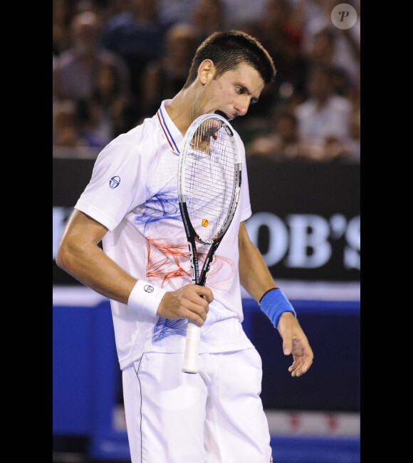 Novak Djokovic lors de la finale de l'Open d'Australie remportée face à Rafael Nadal le 29 janvier 2012 à Melbourne