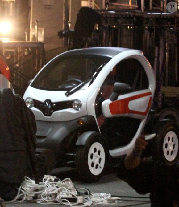 La Renault Twizy, durant le tournage de la pub avec David Guetta à Los Angeles le 1er février 2012