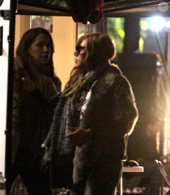 Cathy Guetta sur le tournage d'une pub pour la Renault Twizy que fait son mari David, à Los Angeles le 1er février 2012
