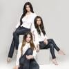 Les soeurs Kardashian en chemises blanches, posent pour les jeans Kardashian Kollection.