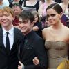 Rupert Grint, Daniel Radcliffe et Emma Watson à New York, le 11 juillet 2011.