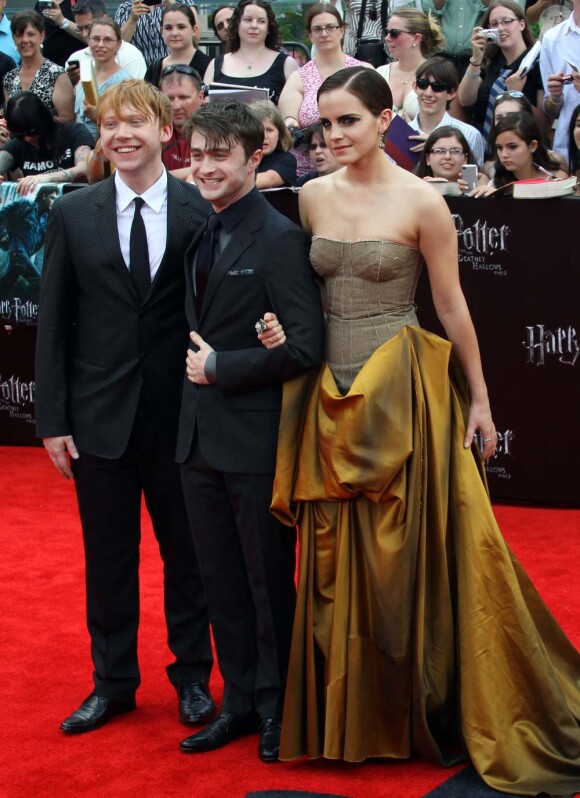 Rupert Grint, Daniel Radcliffe et Emma Watson à New York, le 11 juillet 2011.