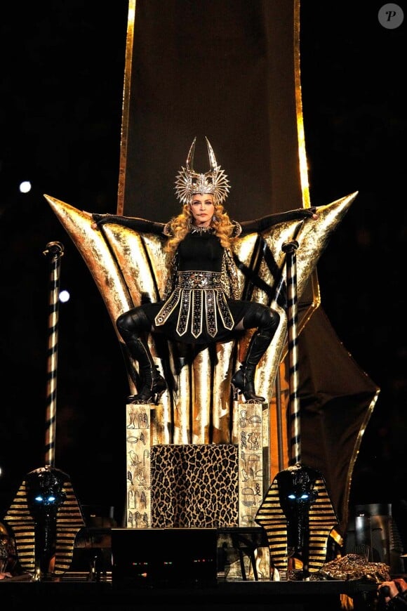 Madonna lors du halftime show du Super Bowl, à Indianapolis, le 5 février 2012
