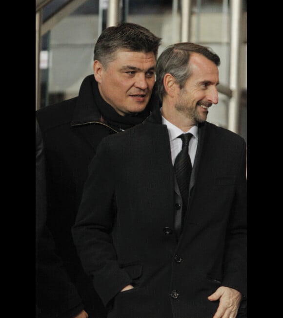 David Douillet et Jean-Claude Blanc lors du match au sommet entre le PSG et Montpellier (2-2) le 19 février 2012 à Paris au Parc des Princes