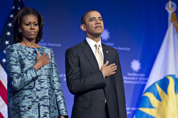 Barack et Michelle Obama lors d'une soirée à Washington pour célébrer l'ouverture à venir d'un nouveau musée dédié à la culture  afro-américaine. Le 22 février 2012