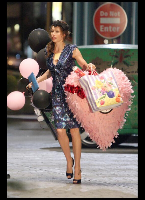 Jessica Biel sur le tournage du film Valentine's Day, à Los Angeles le 4 septembre 2009.