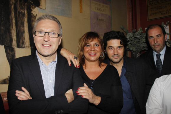 Laurent Ruquier, Michèle Bernier et Bruno Madinier lors de la Générale de la pièce Harold et Maude, au théâtre Antoine, le 5 mars 2012. 