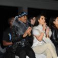 Big Sean et Kim Kardashian, installés au premier rang du défilé Kanye West à la Halle Freyssinet. Paris, le 6 mars 2012.