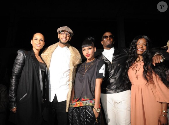 Alicia Keys, son mari Swizz Beatz, Cassie, Diddy et Azealia Banks à la Halle Freyssinet lors du défilé Kanye West. Paris, le 6 mars 2012.