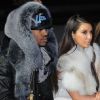 Big Sean et Kim Kardashian, installés au premier rang du défilé Kanye West à la Halle Freyssinet. Paris, le 6 mars 2012.