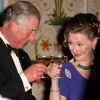 Dîner de gala au palais royal, à Oslo, le 20 mars 2012. Le prince Charles et son épouse Camilla Parker Bowles effectuent fin mars 2012 une tournée en Scandinavie en représentation de la reine Elizabeth II pour son jubilé de diamant. Première étape : la Norvège, du 20 au 22 mars 2012.