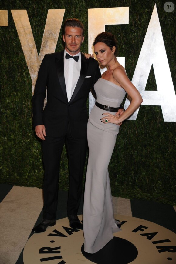 Victoria Beckham et son mari David lors d'une soirée Vanity Fair en février 2012