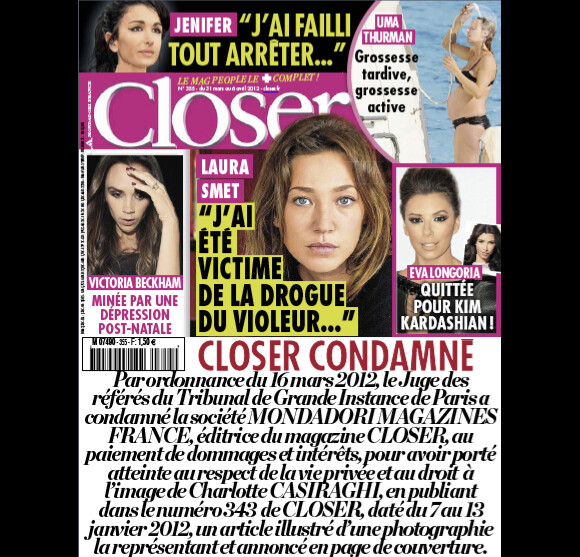 Le magazine Closer en kiosques le samedi 31 mars 2012.
