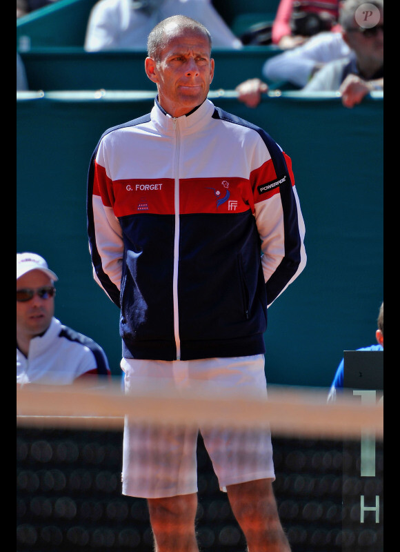 Guy Forget, capitaine de l'équipe de France de tennis, le vendredi 6 avril 2012 à Monte Carlo.