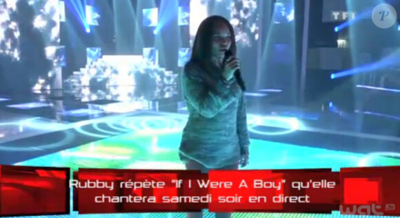 Rubby lors des répétitions avant le prime de The Voice le samedi 21 avril 2012 sur TF1