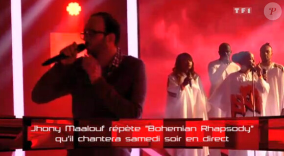 Jhony Maalouf lors des répétitions avant le prime de The Voice le samedi 21 avril 2012 sur TF1