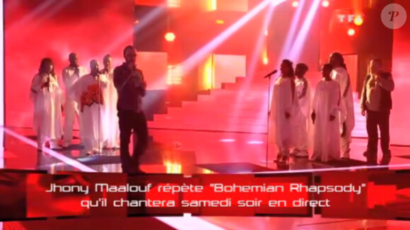 Jhony lors des répétitions avant le prime de The Voice le samedi 21 avril 2012 sur TF1