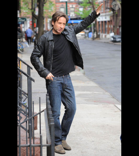 David Duchovny, sur le tournage de Californication, à New York, le vendredi 20 avril 2012.