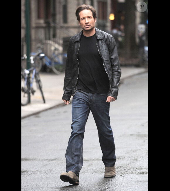 David Duchovny, sur le tournage de Californication, à New York, le vendredi 20 avril 2012.