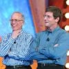 Thierry Roland et Jean-Michel Larqué le 9 avril 2002 à Paris sur le plateau de l'émission Attention à la marche