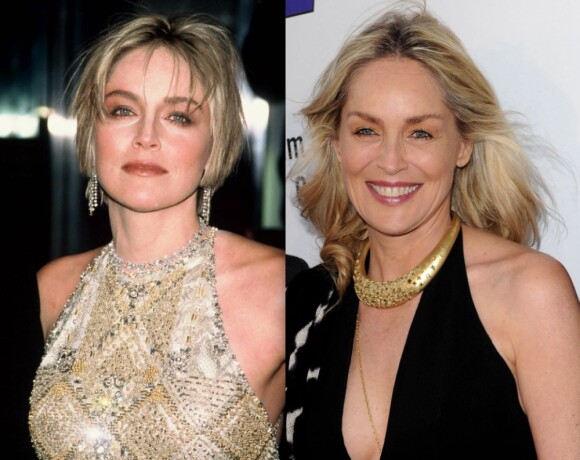 Sharon Stone en 2001 à New York / en 2012 à Los Angeles.