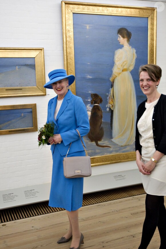 La reine Margrethe II de Danemark inaugurait une exposition à Skagen le 3 mai 2012