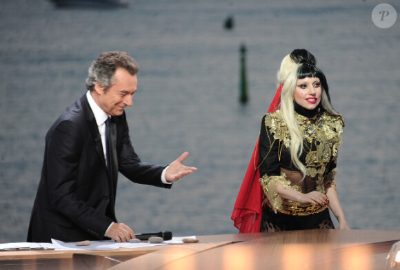 Michel Denisot et Lady Gaga en mai 2011 à Cannes.