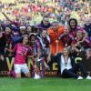 L'équipe de Lyon lors de la finale de la Ligue des Champions féminines remportée par l'équipe à Munich le 17 mai 2012 face à Francfort (2-0)