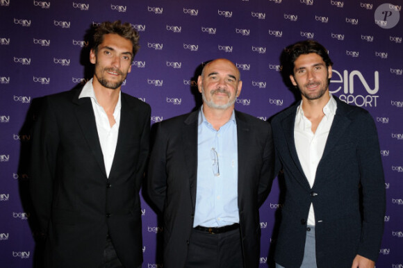Julien et Nicolas Escudé accompagnés de Bruno Satin le 1er juin 2012 à Paris pour l'inauguration de la chaine sportive Be InSport le 1er juin 2012 à Paris