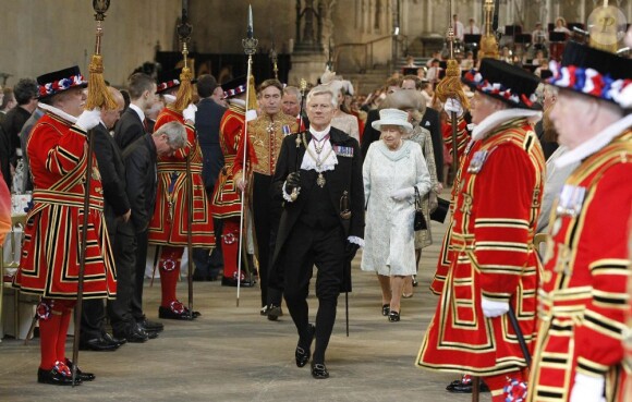 Réception au Westminster Hall de Londres, présidée par le prince William et la duchesse Catherine (Kate Middleton), à l'issue de la messe célébrée en la cathédrale Saint-Paul pour le jubilé de diamant de la reine Elizabeth II, le 5 juin 2012.