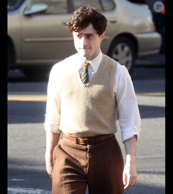 Daniel Radcliffe le 17 avril 2012 à New York sur le plateau de tournage de Kill Your Darlings