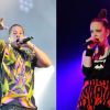 JoeyStarr et Shirley Manson du groupe Garbage sur la scène de Solidays, à PAris, le 24 juin 2012.