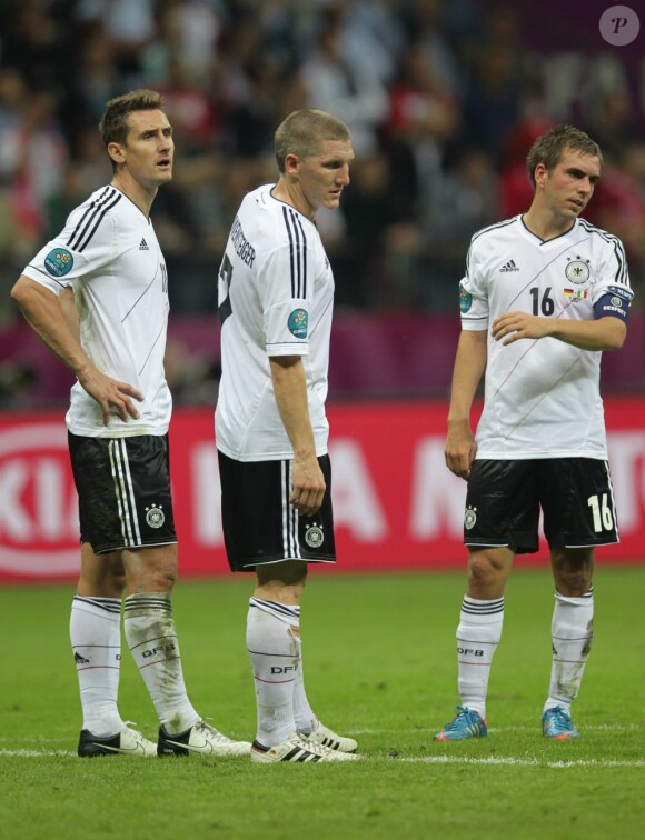 Miroslav Klose, Bastian Schweinsteiger et Philipp Lahm durant la demi-finale de l'Euro 2012 perdue par l'Allemagne face à l'Italie, le 28 juin 2012 à Varsovie, en Pologne