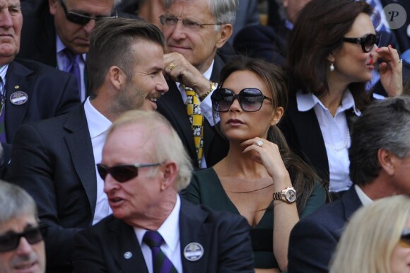 David et Victoria Beckham étaient à Wimbledon pour encourager depuis la loge royale Andy Murray en finale du tournoi londonien, dimanche 8 juillet 2012. Malgré l'Andymania de toute la nation et des people, l'Ecossais s'est incliné face à Roger Federer, victorieux pour la 7e fois à Wimbledon.