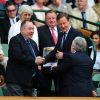 Le Premier ministre écossais Alex Salmond et le Premier ministre britannique David Cameron à Wimbledon le 8 juillet 2012 pour la finale opposant Andy Murray à Roger Federer.