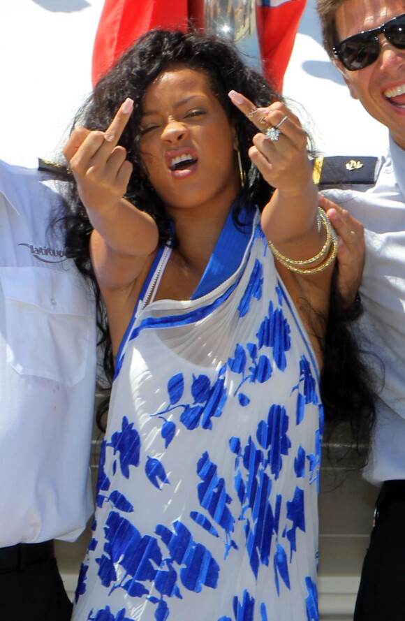 Rihanna, déchaînée lors de son passage à Antibes, le 29 juillet 2012.