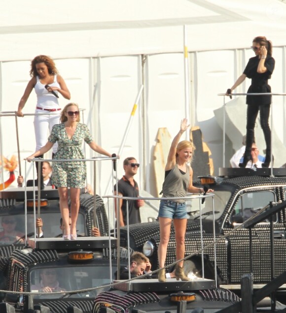 Les Spice Girls répètent en vue de leur show lors de la cérémonie de clôture des JO 2012 de Londres, le 9 août à Londres.